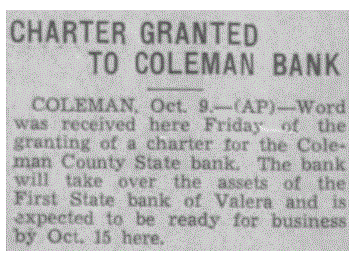 Charter Granted to Coleman Bank